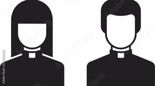 Картината върху платно Priest and nun avatar icon set vector illustration of male and female clergy in