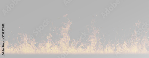 Fotografie Realistic fire flame border set, atmospheric burning bonfire wall and cinematic
