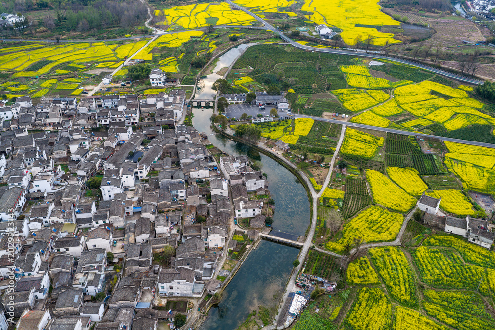 Fototapeta premium Aerial View of Lu Village, Yixian County, Anhui Province, China.