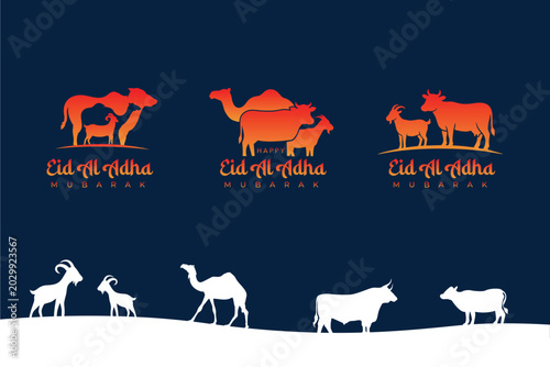 Happy Eid Ul Adha Mubarak Banner with Sacrifice Animal Logo Vector