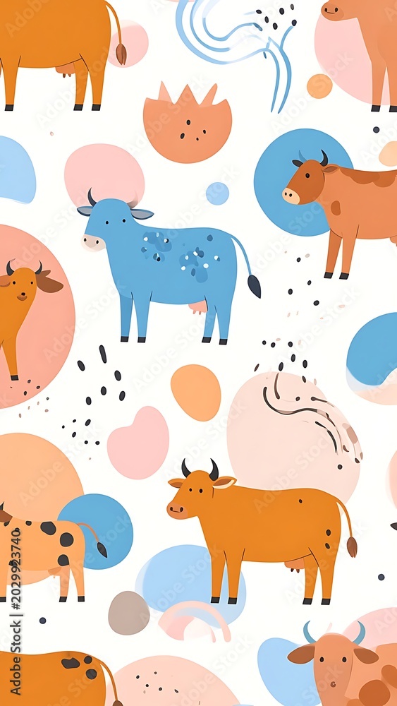 Fototapeta premium Whimsical cow pattern