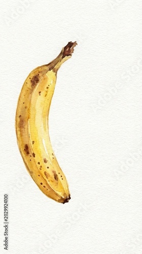 Single ripe banana with brown speckles on a clean white background, simple food still life with minimal styling, conveys freshness and everyday nutrition