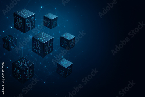 Blockchain Technology Concept with Digital Network Cubes