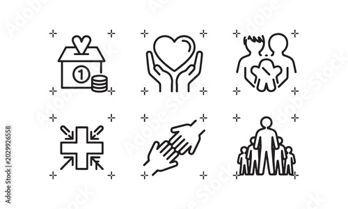 Bild auf Leinwand Volunteering and charity web icons in line style