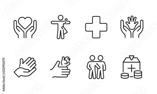 Obraz na plátne Volunteering and charity web icons in line style
