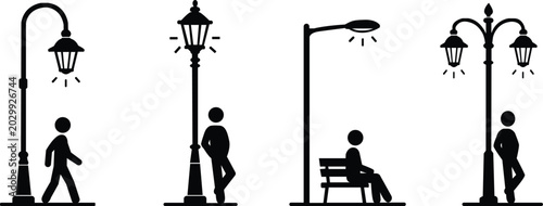 Tableau sur toile street light and urban lamp post icon set public park lighting city infrastructu