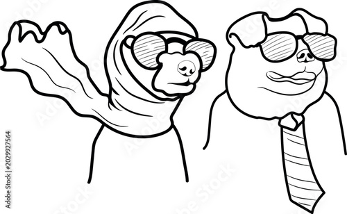 Stylish Dog in scarf and sunglasses fashion cartoon sketch vector illustration