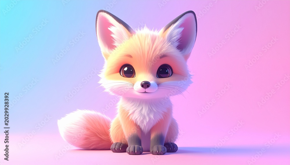 Fototapeta premium Adorable Baby Fox Cub Illustration with Big Eyes and Fluffy Fur.