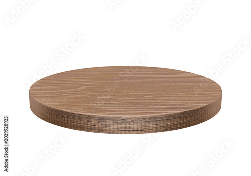 High angle perspective of an empty wooden stadium pedestal display against a neutral soft beige backdrop. Luxury minimalist showcase stand with clean shadows for geometric product staging and commerci