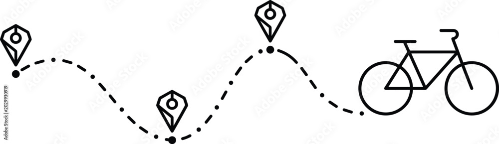 Fototapeta premium Bicycle Route Path Vector with Dotted Line and Map Location Pins