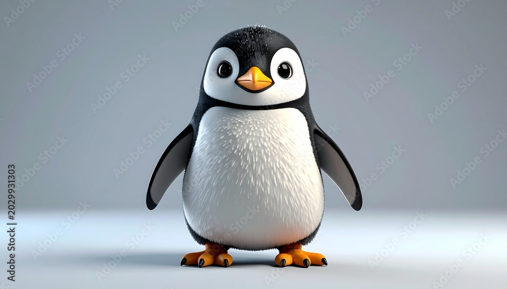 Obraz premium Adorable Cartoon Penguin Character Standing on a Light Background.