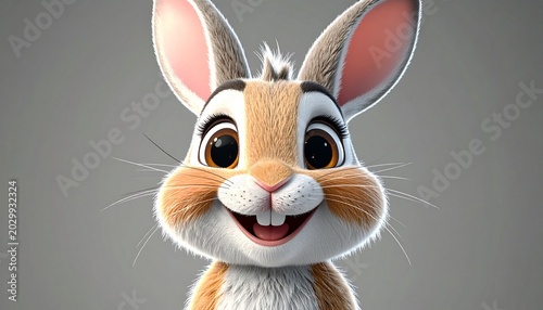 Adorable Cartoon Rabbit with Big Eyes and a Cheerful Smile.