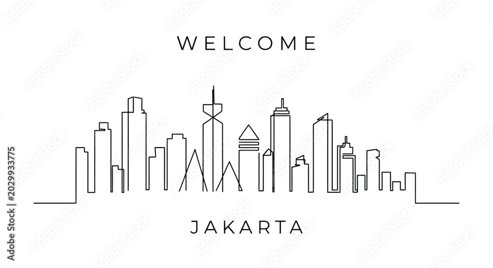 Fototapeta premium Jakarta Skyline Welcome Illustration, Cityscape Silhouette, Linear Art