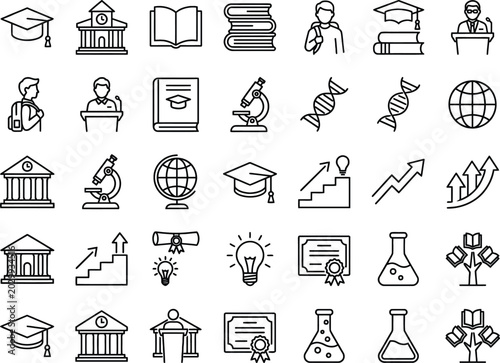 School & Academic Outline Icons Collection
