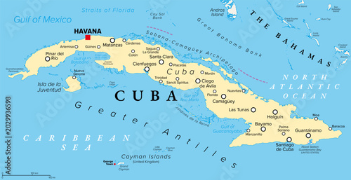 Obraz na plátne Cuba, political map with capital Havana and largest cities