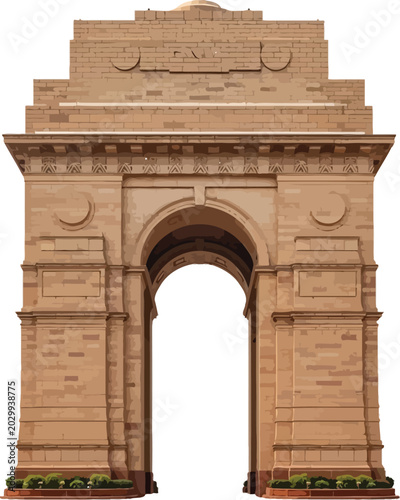 India gate monument illustration new delhi landmark architectural graphic historical site isolated on transparent background