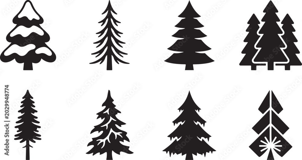 Obraz premium Forest Conifer Tree Icons Collection Pack