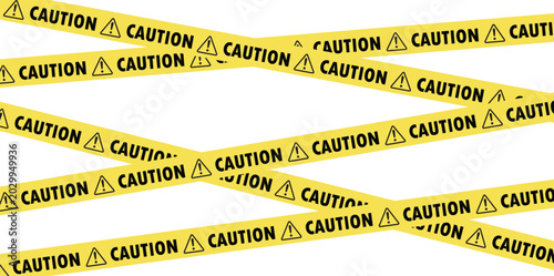 Schilderij op canvas Yellow Black Caution Tape Set with Hazard Stripes, Danger Signs and Safety Barri