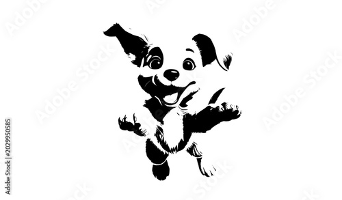 Photos Happy Jumping Brown Puppy Cartoon Character Vector with Wagging Tail
