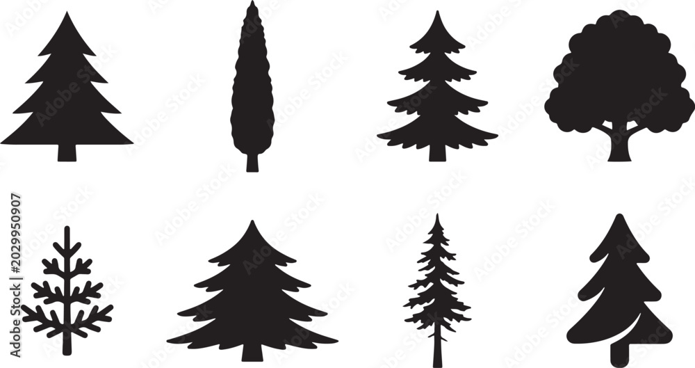 Fototapeta premium Pine tree silhouette vector forest set