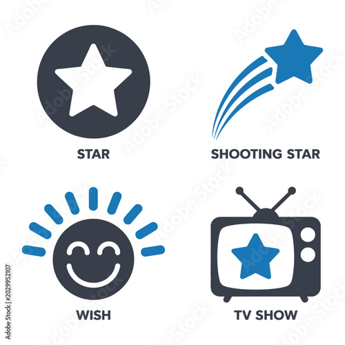 Cuadro en lienzo Vector of four distinct icons: a star, shooting star, wish, and tv show
