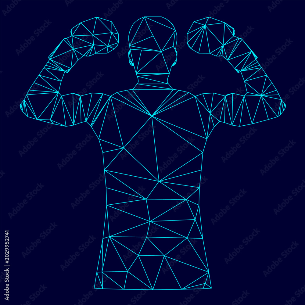 Obraz premium Boxer low poly triangulation triangulated polygonal electric cyan blue vibrant aqua neon color vector illustration image outline contour line