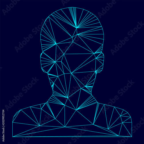 Valokuva Avatar low poly triangulation triangulated polygonal electric cyan blue vibrant