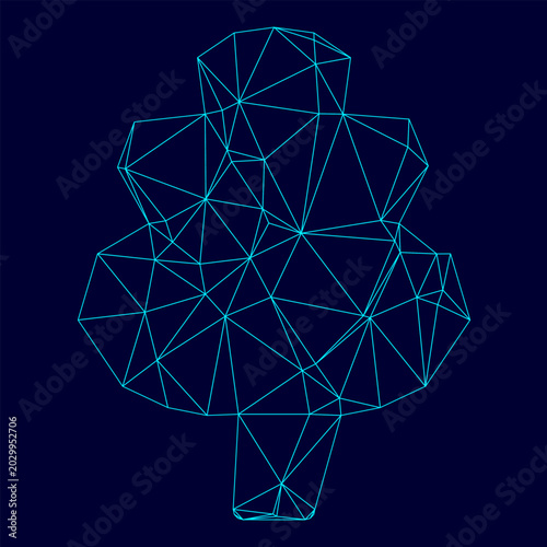 Billede på lærred Tree low poly triangulation triangulated polygonal electric cyan blue vibrant aq