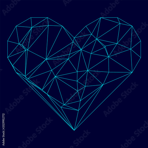 Foto Heart low poly triangulation triangulated polygonal electric cyan blue vibrant a