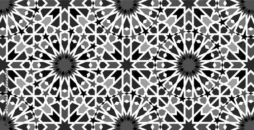 Fotografie Black and white ornament design – Moroccan zellige inspiration, Geometric Lines