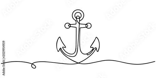 Photos anchor continuous one line drawing, Single line drawing of a ship anchor with wa