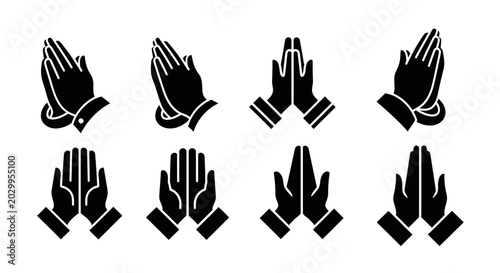 Set of Praying Hands Icons, Diverse Gestures of Hope and Reverence