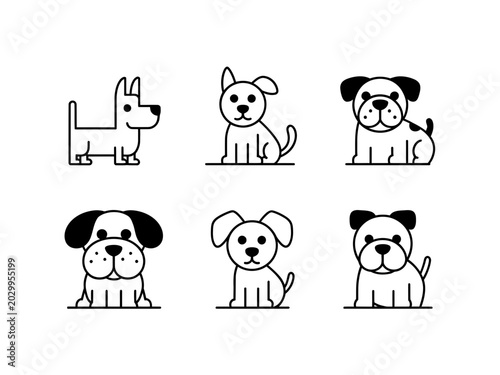 Quadro em tela Cute Dog Icon Set Vector, Cartoon Puppy Collection Illustration, Pet Animal Outl