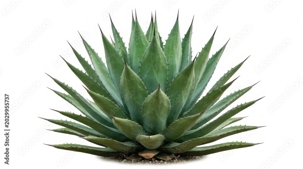 Fototapeta premium Vibrant Agave Plant with Spiky Leaves Isolated on a Clean White Background for Desert Botanical Themes, Succulent Designs, and Natural Beauty Concepts