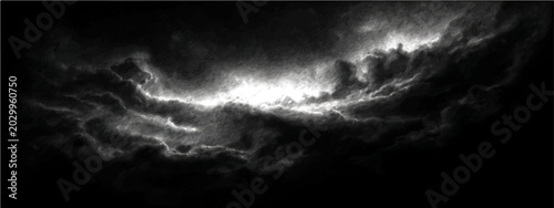 Photos Dramatic sky with turbulent storm clouds illuminated by intense sunlight, evoking a sense of impending power and awe