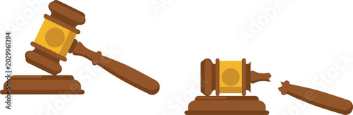 Tableau sur toile Wooden Judge Gavel Icon Set Featuring Whole and Broken Mallets for Justice Syste