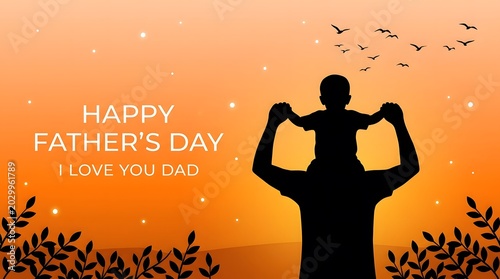 Happy father's day 2026 wishes dad and child silhouette at sunset