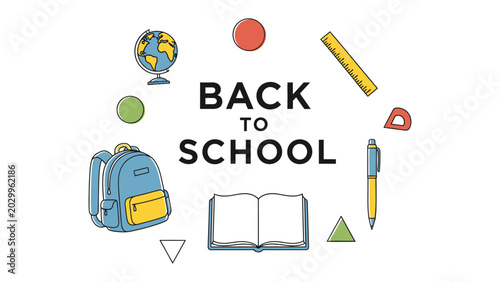 Vászonkép Back To School Essentials: A cheerful and vibrant collection of school supplies arranged in a circular pattern, signifying the start of a new academic year