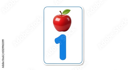 Bright Red Cherry with Green Leaf on Number One Card.