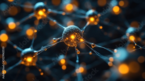 Complex network of glowing orbs