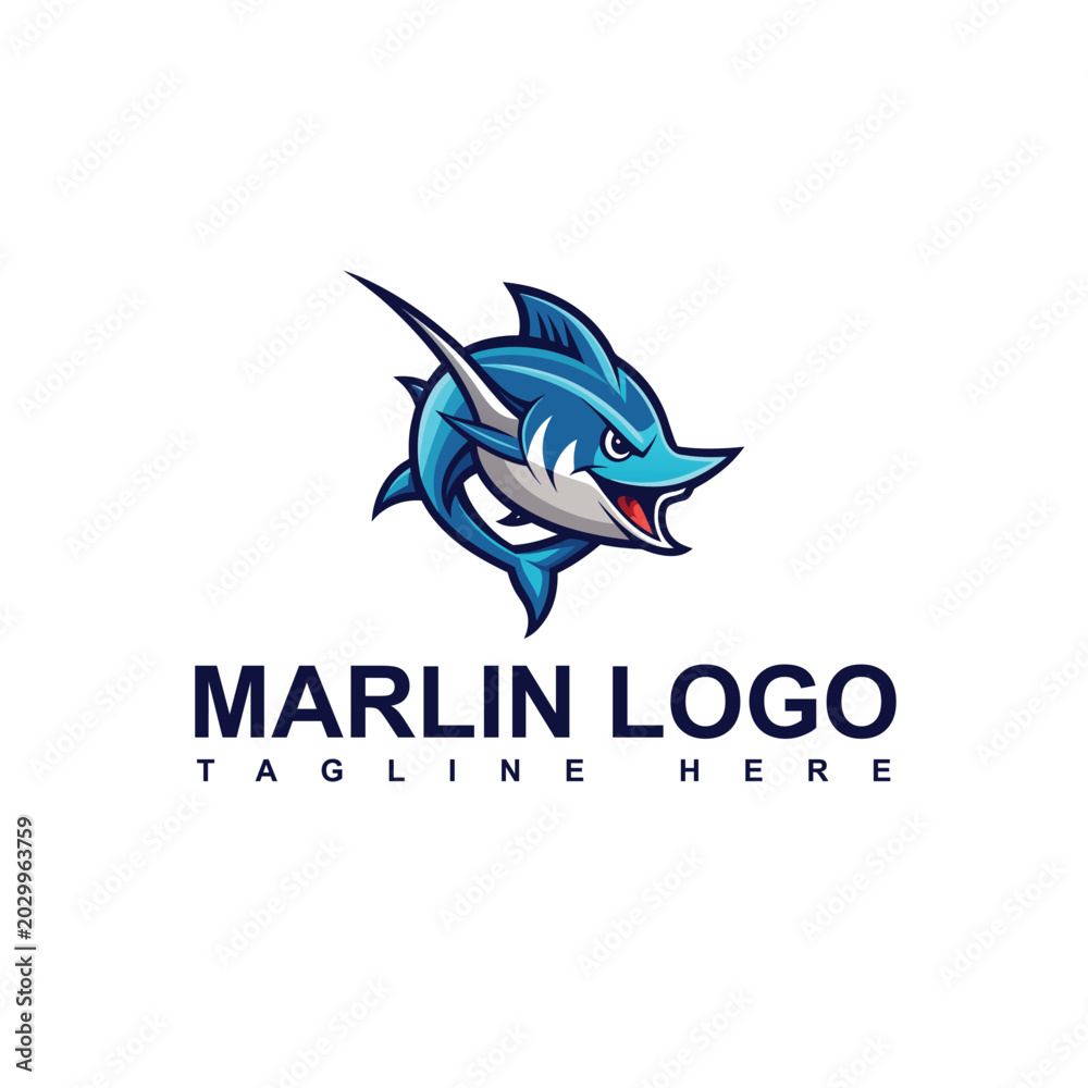 Fototapeta premium energetic marlin mascot cartoon logo premium vector branding artwork
