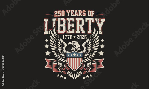 Quadro su tela Vintage American Eagle Emblem Celebrating 250 Years of Liberty with Patriotic Ri