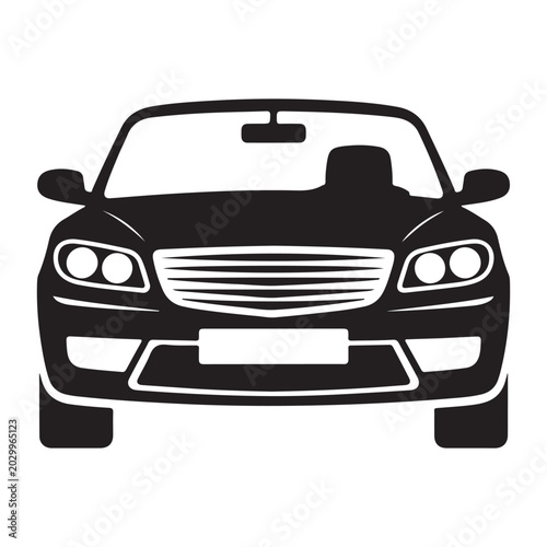 Front view of a modern car black and white silhouette