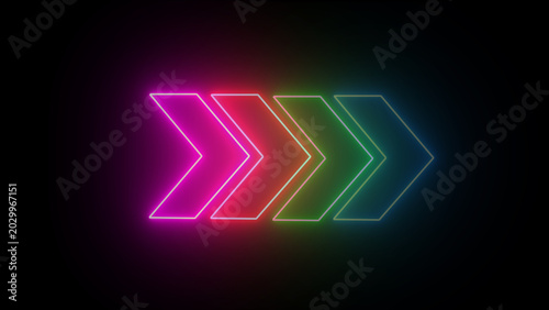Glowing neon light animated traffic directional arrows sign. right arrow for road direction.these are applied signboard, signpost