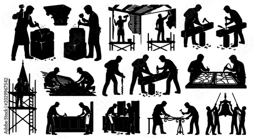 Tableau sur toile Artisan Craftsmanship Collection: Black Silhouette Vector Icons of Skilled Trade