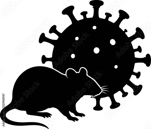 hantavirus vector medical silhouette with rat pest and giant virus cell strain