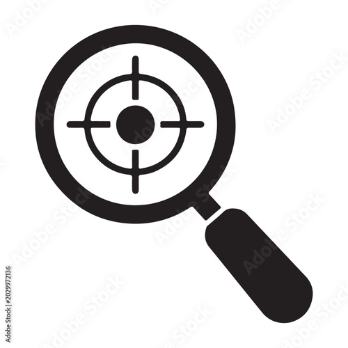 Magnifying glass with crosshair target black and white silhouette