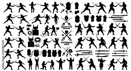 Foto Fencing and Sword Fighting Silhouettes: Historical Combat Arts, Weaponry, and At