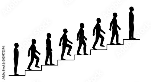 Bild auf Leinwand Silhouette Figures Ascending Stairs, Representing Growth, Progress, and Achievement