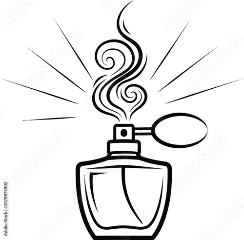 Fotografie Stylized illustration of a perfume bottle with scent emanating outwards presente